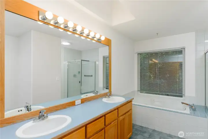 Bathroom vanity with ample counter space and storage
