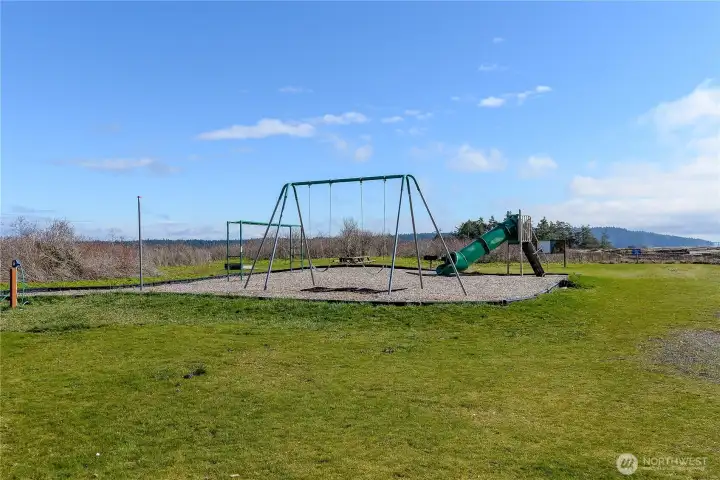 Community play area surrounded by natural setting