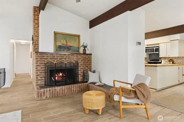 Upstairs wood fireplace