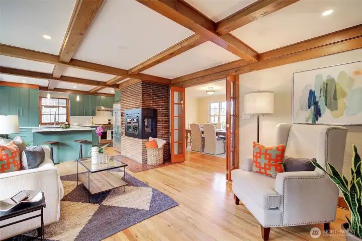 Totally open floor plan with newly remodeled kitchen with center island and beautiful cabinetry.