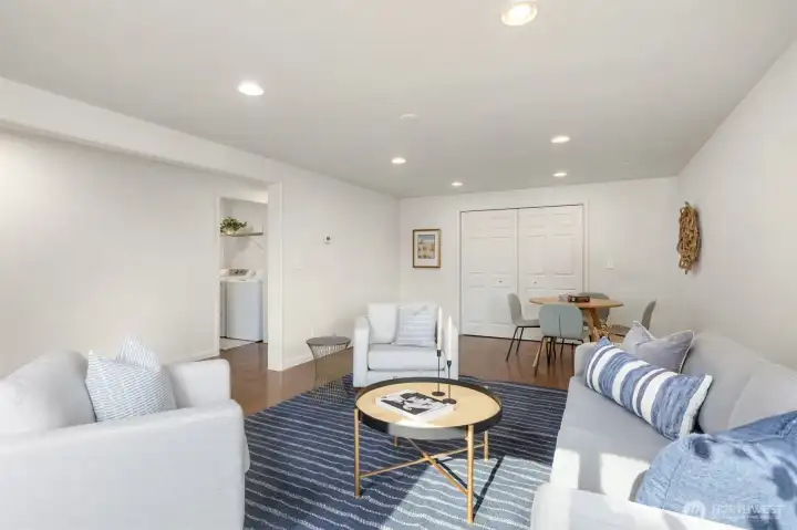 Lower level living area offers a versatile, spacious layout with a generous storage closet. Lower level living area offers a versatile, spacious layout with a generous storage closet.