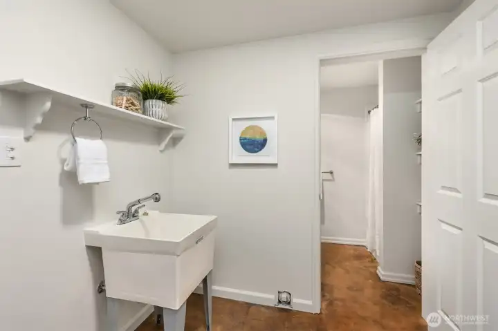 A utility sink perfect for messy projects, hobbies, or extra cleanup space. A utility sink perfect for messy projects, hobbies, or extra cleanup space.