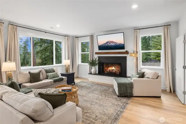 Stay warm and cozy year round by the fireplace