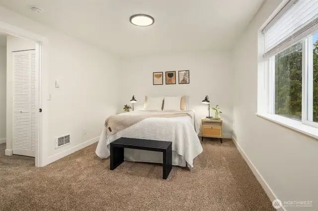 Larger of the two big upstairs bedrooms with walk in closet