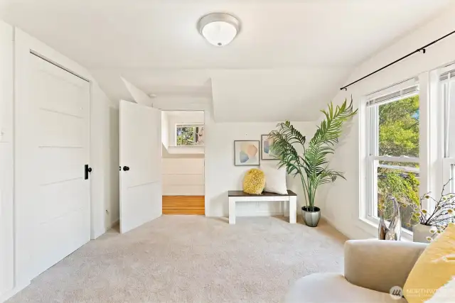 Adorable and spacious closet with window light and wood floors in bedroom #4 (upstairs)