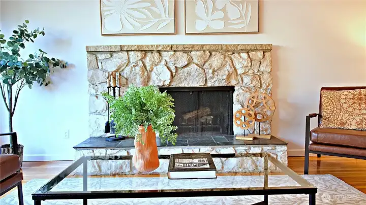 Beautiful stone fireplace for those chilly nights.