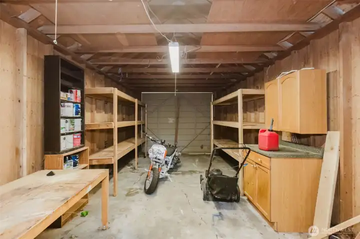 Garage with many shelves