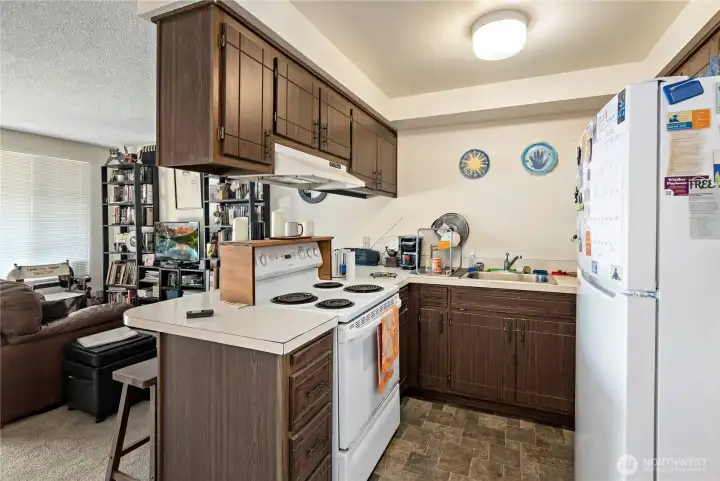 Typical kitchen with bar seating.