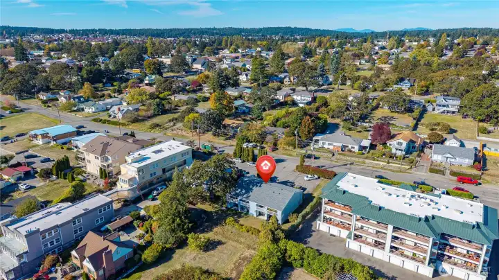 Aerial view from the Southeast.