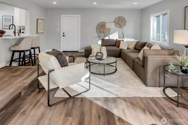 Bar area to kitchen from the family room perspective