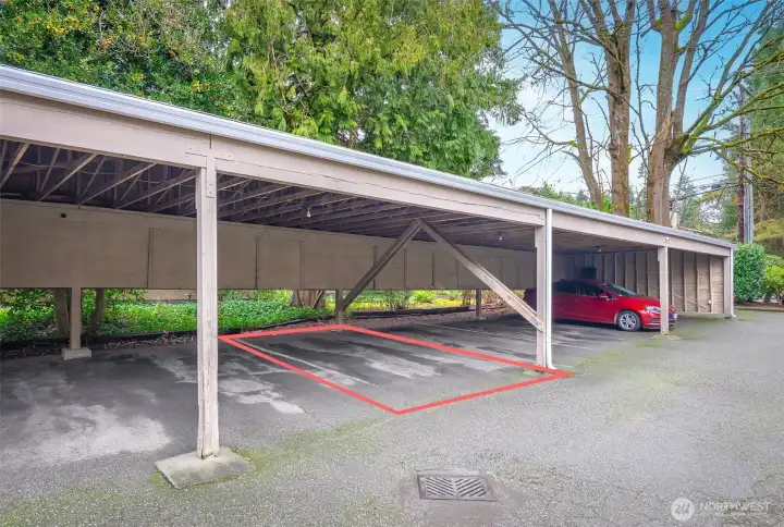 Reserved covered parking spot.