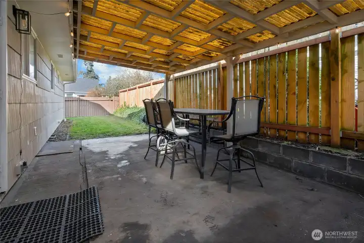 Fenced patio and backyard