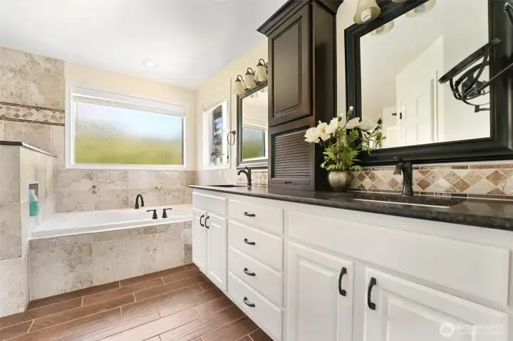 The 5 piece luxury ensuite attached to the primary bedroom.