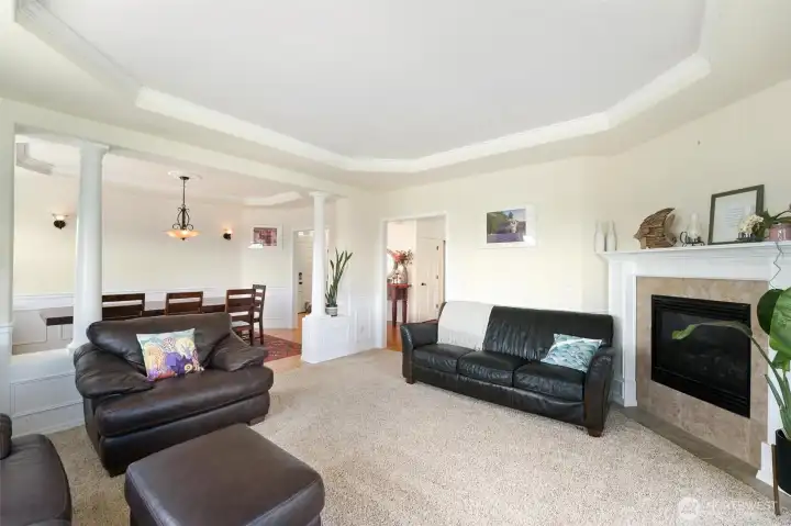 Enjoy the living room complete with fireplace.