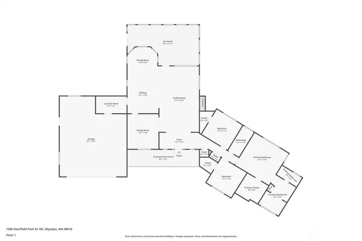 Floor layout with estimated measurements.
