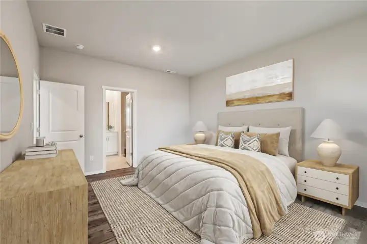 Cali plan virtually staged. Cabinet color may vary.