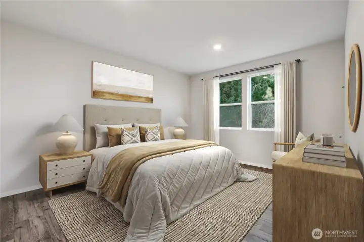 Cali plan virtually staged. Cabinet color may vary.