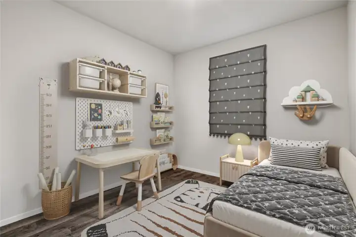 Cali plan virtually staged. Cabinet color may vary.