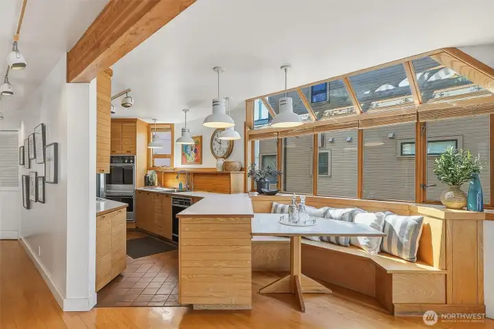 Built in breakfast nook off kitchen Built in breakfast nook off kitchen