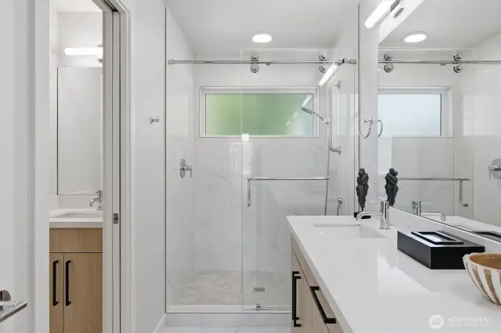 tile shower & custom glass door