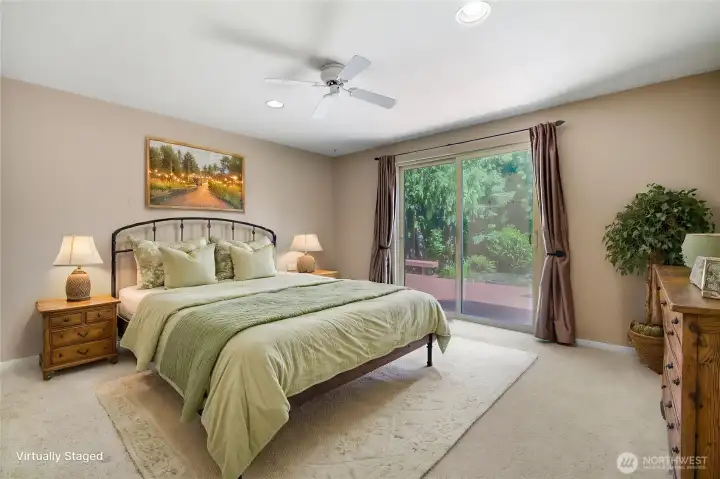 Virtually staged primary bedroom