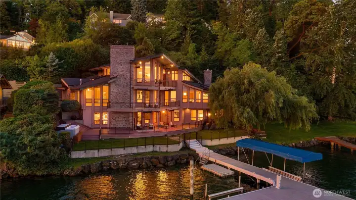6670 SQF Waterfront Estate in twilight