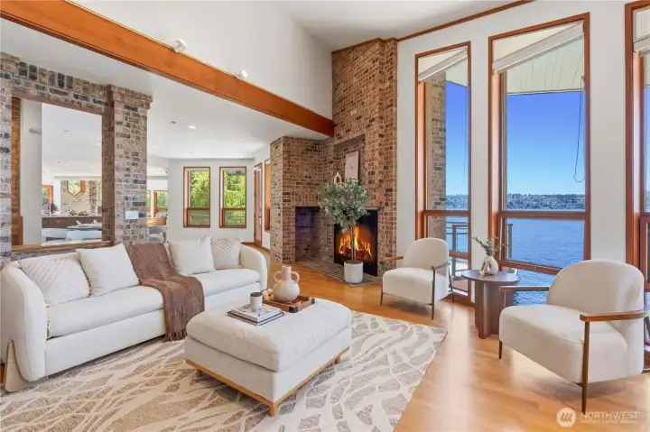 Two inviting gas fireplaces in living room