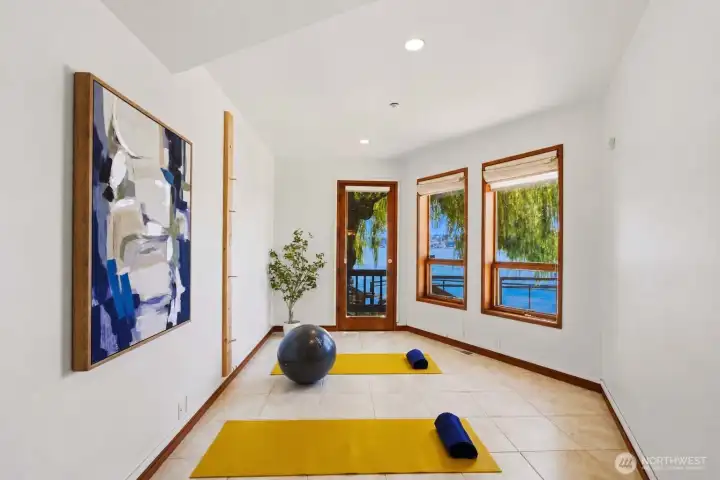 Yoga room by tranquil water, your muse space