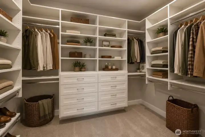 Virtually Staged walk in closet in Primary.