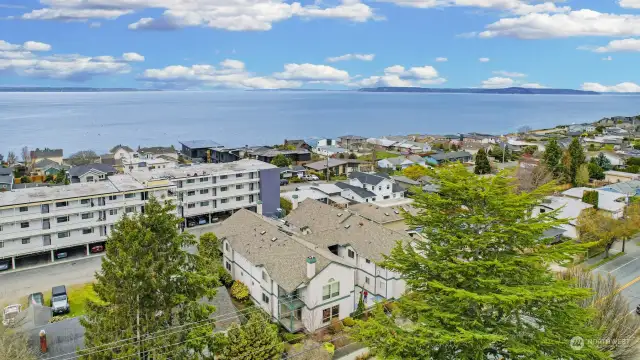 Drone view looking northwest to the waterfront 2 blocks away.