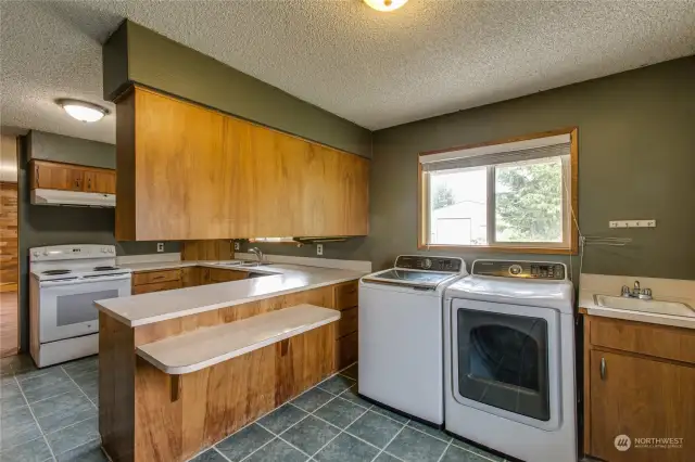 You could easily put doors in fron of the washer and dryer and have a pleasant informal dining area