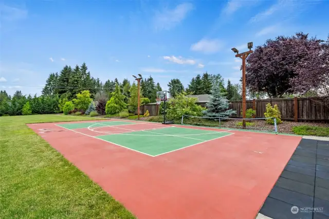 Sport court and walking trail around the enclosed property