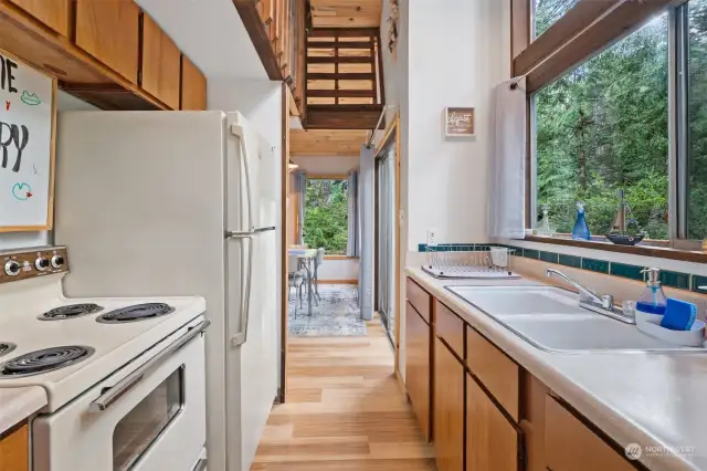 Kitchen toward dining