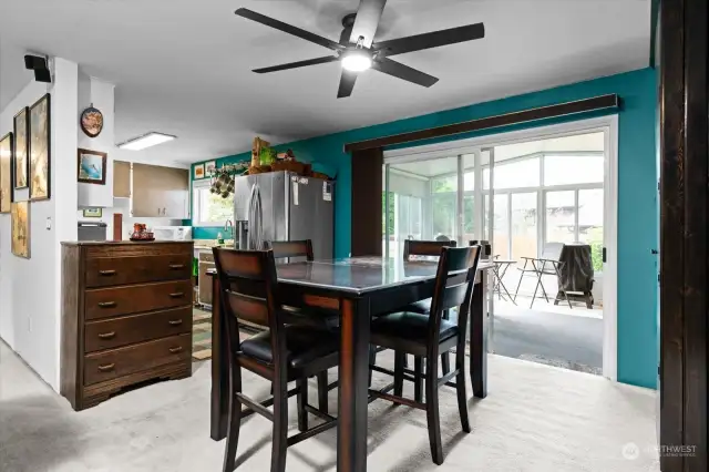 Dining area looking out to the sunroom