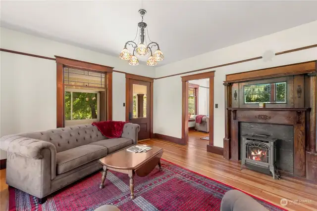 Cozy living room with brand new propane fireplace.