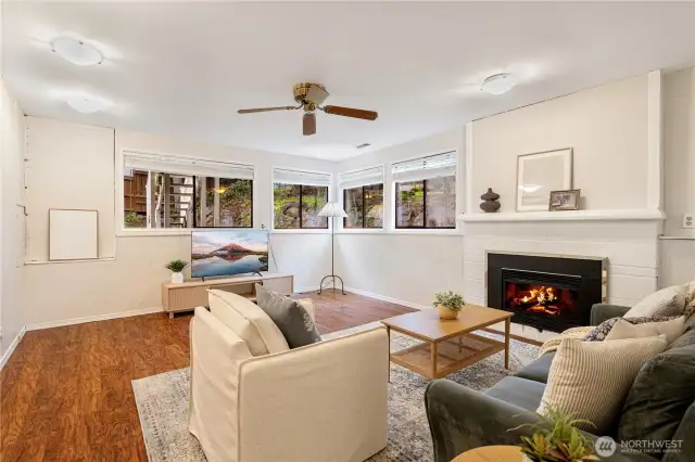 lower floor family room with fireplace