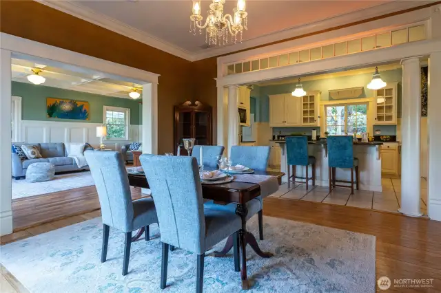 Dining area with custom chandelier