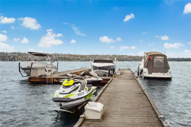 Here is a closer view of the dock and space. Again, boat space is on the left (south) and the space for the jet ski is closest to the shore, next to the power box. Water and electricity are available on the dock. Sound like a lifestyle you might enjoy? This could be the best summer ever. Come take a look!