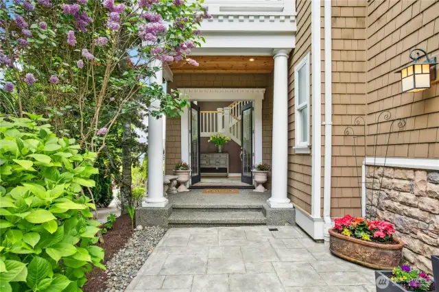 The glass double doors let in abundant light.