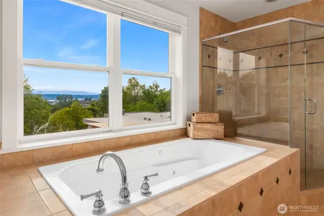 Jetted soaking tub.
