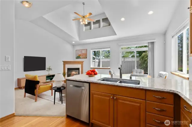 Kitchen looking to virtually staged living room