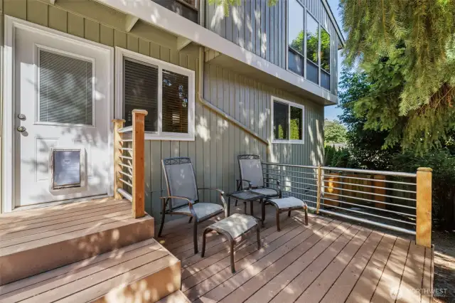 Downstairs deck space is a composite material for low maintenance.