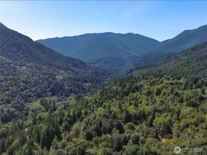 Homesite in the lower right looking up the Big Quil Valley to the South.