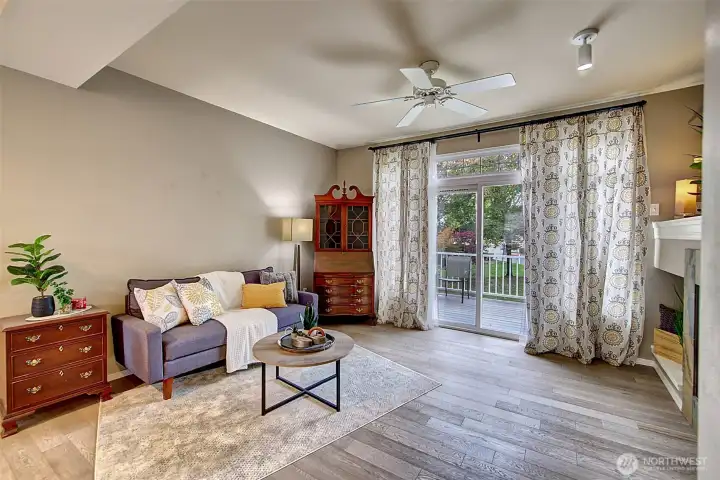 Living Room with Large Sliding Door to Deck