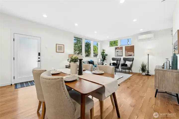 Dining room has the ability to host a small or large group, with your expandable table.