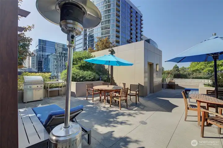 Common Area:  900 Lenora 3rd Floor Terrace with BBQs, Fire Pits, & Pet Relief Area.