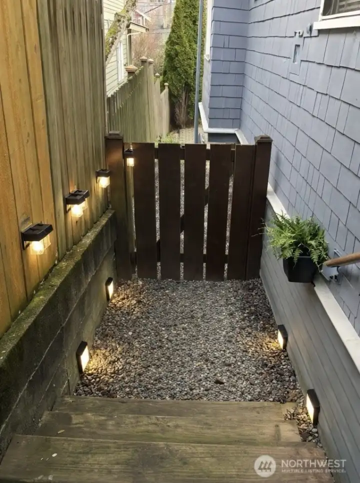 Low maintenance side yard. Dog run, garden?