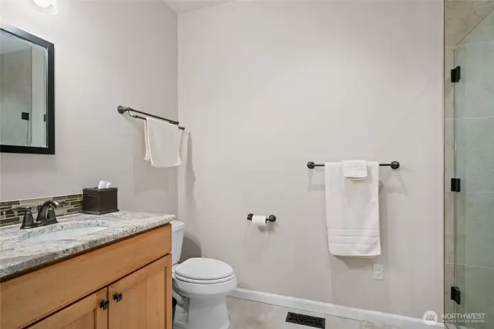 Radiant heated flooring, granite countertops