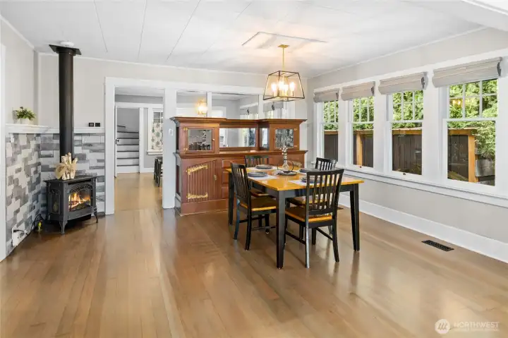 New Gas fireplace helps heat the home along with gas furnace. Gorgeous Wood Built In adds even more storage and charm, new lighting, paint and window treatments.