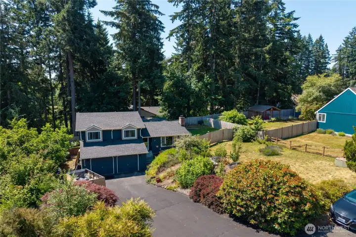Mature front-yard landscaping